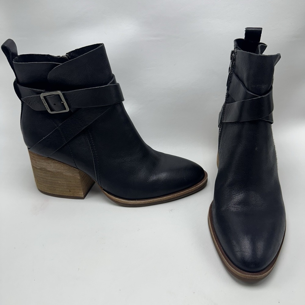 Kork-Ease Joelle Booties heeled chunky ankle boot‎ size 7.5 Leather Side Zip